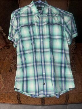 7 Diamonds  Large
Men's Plaid Short-Sleeve Button-Up Shirt - Teal/Blue
